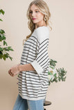 Viscose Roll Up Half Sleeve Boat Neck Striped Sweater