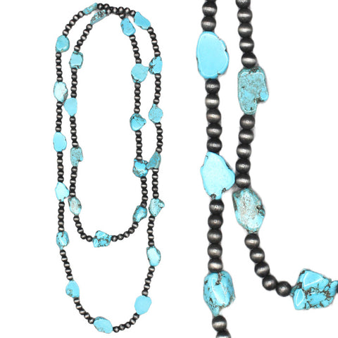 Navajo Beads w/ Turquoise Stone Long Necklace