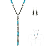 Navajo Bead, Turquoise Stone Y Drop Necklace & Earring Set
