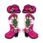 Cowgirl Boots & Hat Seed Beads Post Earrings
