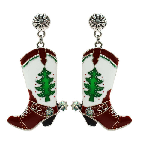 Christmas Cowboy Boots Enamel Metal Earrings