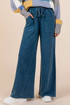 MINERAL WASH FRENCH TERRY WIDE LEG PANTS