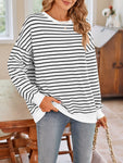 Lovelet Striped Round Neck Long Sleeve Sweatshirt