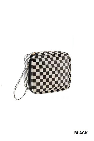 Checkered cosmetic makeup travel case