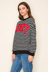 "MERRY" STRIPE L/S GRAPHIC SWEATSHIRT