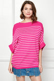 Viscose Roll Up Half Sleeve Boat Neck Striped Sweater