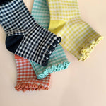 CHECK PLAID PATTERN RUFFLE CREW SOCKS FOR WOMENS