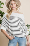 Viscose Roll Up Half Sleeve Boat Neck Striped Sweater