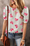 Big Flower Print Bubble Sleeve Tee