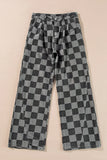 Checkered Wide Leg Jeans with Pockets