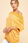 Viscose Roll Up Half Sleeve Boat Neck Striped Sweater