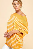 Viscose Roll Up Half Sleeve Boat Neck Striped Sweater