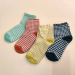 CHECK PLAID PATTERN RUFFLE CREW SOCKS FOR WOMENS