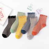 CHECK PLAID PATTERN RUFFLE CREW SOCKS FOR WOMENS