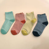 CHECK PLAID PATTERN RUFFLE CREW SOCKS FOR WOMENS