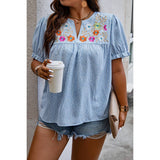 Curvy Floral Print V Neck Loose Fit Top