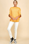 Viscose Roll Up Half Sleeve Boat Neck Striped Sweater