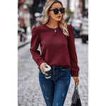 Solid Crewneck Twist Texture Loose Pullover