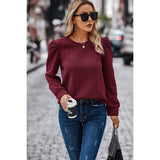 Solid Crewneck Twist Texture Loose Pullover