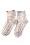 CHECK PLAID PATTERN RUFFLE CREW SOCKS FOR WOMENS
