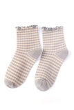CHECK PLAID PATTERN RUFFLE CREW SOCKS FOR WOMENS