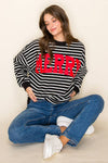 "MERRY" STRIPE L/S GRAPHIC SWEATSHIRT