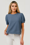 ROUND NECK PUFFY S/S CLOUDY KNIT TOP