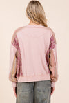 Paisley Stripe Print Mix Mineral Wash Pullover Top