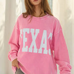 TEXAS Graphic Washed Ribbed Oversized Top