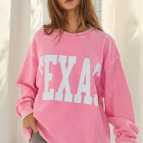 TEXAS Graphic Washed Ribbed Oversized Top