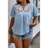 Curvy Floral Print V Neck Loose Fit Top