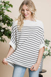 Viscose Roll Up Half Sleeve Boat Neck Striped Sweater