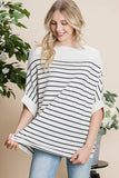 Viscose Roll Up Half Sleeve Boat Neck Striped Sweater