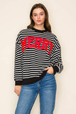 "MERRY" STRIPE L/S GRAPHIC SWEATSHIRT