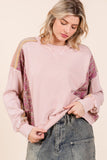 Paisley Stripe Print Mix Mineral Wash Pullover Top