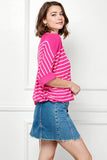 Viscose Roll Up Half Sleeve Boat Neck Striped Sweater