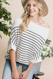 Viscose Roll Up Half Sleeve Boat Neck Striped Sweater