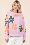 MINERAL WASH FLOWER PRINT FRENCH TERRY SWEATSHIRT