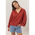 Ribbed Knit Half Placket Top