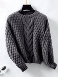 Cable-Knit Round Neck Long Sleeve Sweater