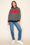 "MERRY" STRIPE L/S GRAPHIC SWEATSHIRT