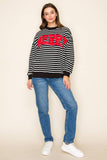 "MERRY" STRIPE L/S GRAPHIC SWEATSHIRT