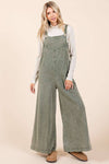 MINERAL WASH BUTTONED STRAP JUMPSUIT OVERALLS