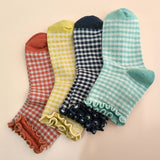 CHECK PLAID PATTERN RUFFLE CREW SOCKS FOR WOMENS