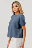 ROUND NECK PUFFY S/S CLOUDY KNIT TOP