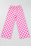 Checkered Print High Waist Wide Leg Pants