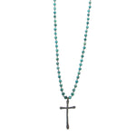 34" 8mm Real Stone Ball Linked Necklace w/Cross Pendent