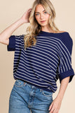 Viscose Roll Up Half Sleeve Boat Neck Striped Sweater