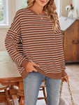 Lovelet Striped Round Neck Long Sleeve Sweatshirt