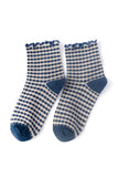 CHECK PLAID PATTERN RUFFLE CREW SOCKS FOR WOMENS
